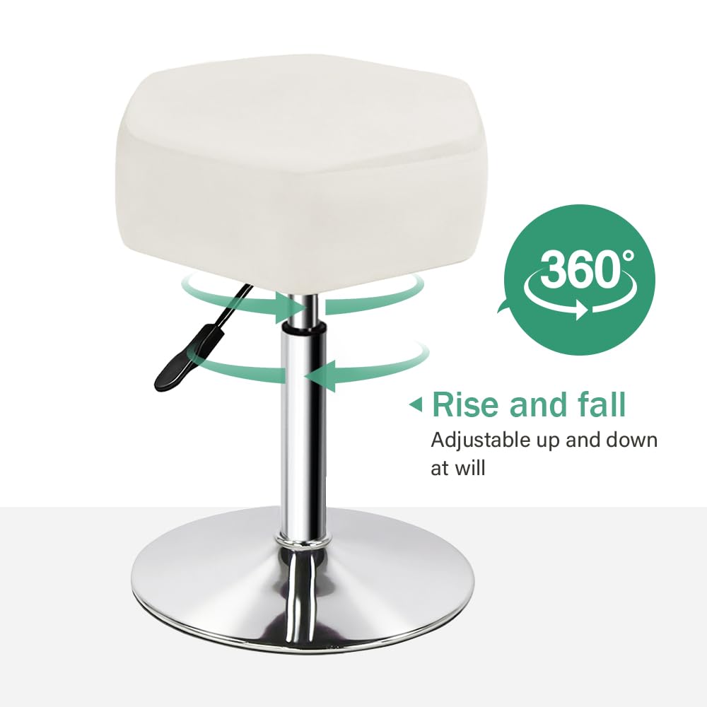 FURWOO Hexagon Beauty Stool with Velvet Cushion Height Adjustable Makeup Stool for Dressing Table Small(White)