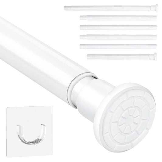 Adjustable Drillless Shower Rail - Extendable Tension Rod 71-240cm (28-95 Inch), Rust-Resistant Stainless Steel with Non-Slip Ends, White