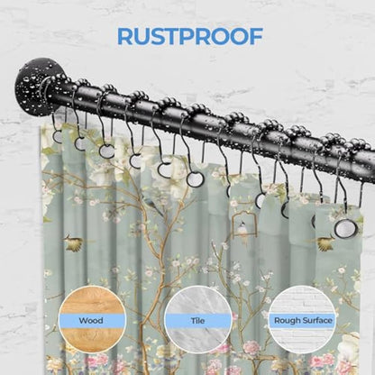 L Shaped/U Shaped Shower Curtain Rail, [60-92]X[78-198]X[60-92]cm Adjustable Shower Curtain Pole, Wall Mounted Curved Shower Rail With 12 Rings & Ceiling Support For Bathroom Bathtubs, Need Drilling
