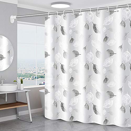 WOODFIB Shower Curtain, 100% PEVA Waterproof Anti-Mould Proof Resistant, Quick-Drying, Washable Bathroom Curtain, Includes 12 Pcs Curtain Hooks