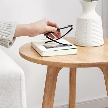 Raico Round Side Table 100% Solid Oak Wood Occasional Minimal Scandinavian End Table for Living Room Natural Oak