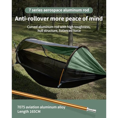 Travel Bird Camping Hammock Tent with Mosquito Net and Sunshade, 290 * 140CM Extra Large Space, Multi-mode Lightweight Hanging Hammocks Tree Straps Swing, Ground Tent for Outside, Hiking