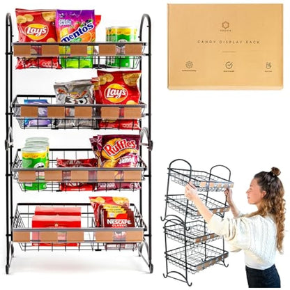 Candy Display Rack | Stackable Candy Organiser | Snack Organiser For Countertop | Snack Display Shelf And Chip Rack For Shops | Snack Stand For Office or Home