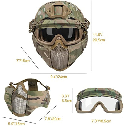 OneTigris Airsoft Fast Helmet - Full Face Protective Tactical Helmet With Foldable Ear Protection Mask And Goggles for Airsoft Paintball Sooting Wagrgame CS