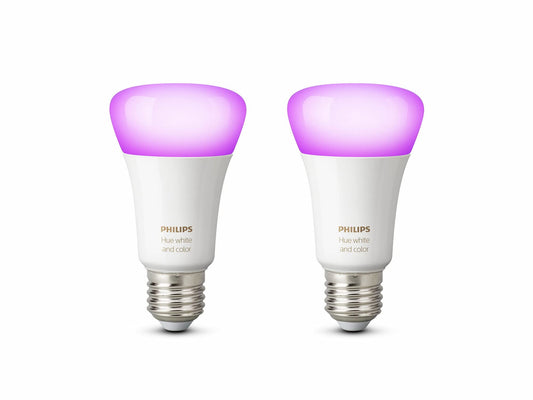 Philips Hue White and Colour Ambiance LED Smart Light Bulb 2 Pack [E27 Edison Screw] 60W Equivalent, with Bluetooth, Works with Alexa, Google
