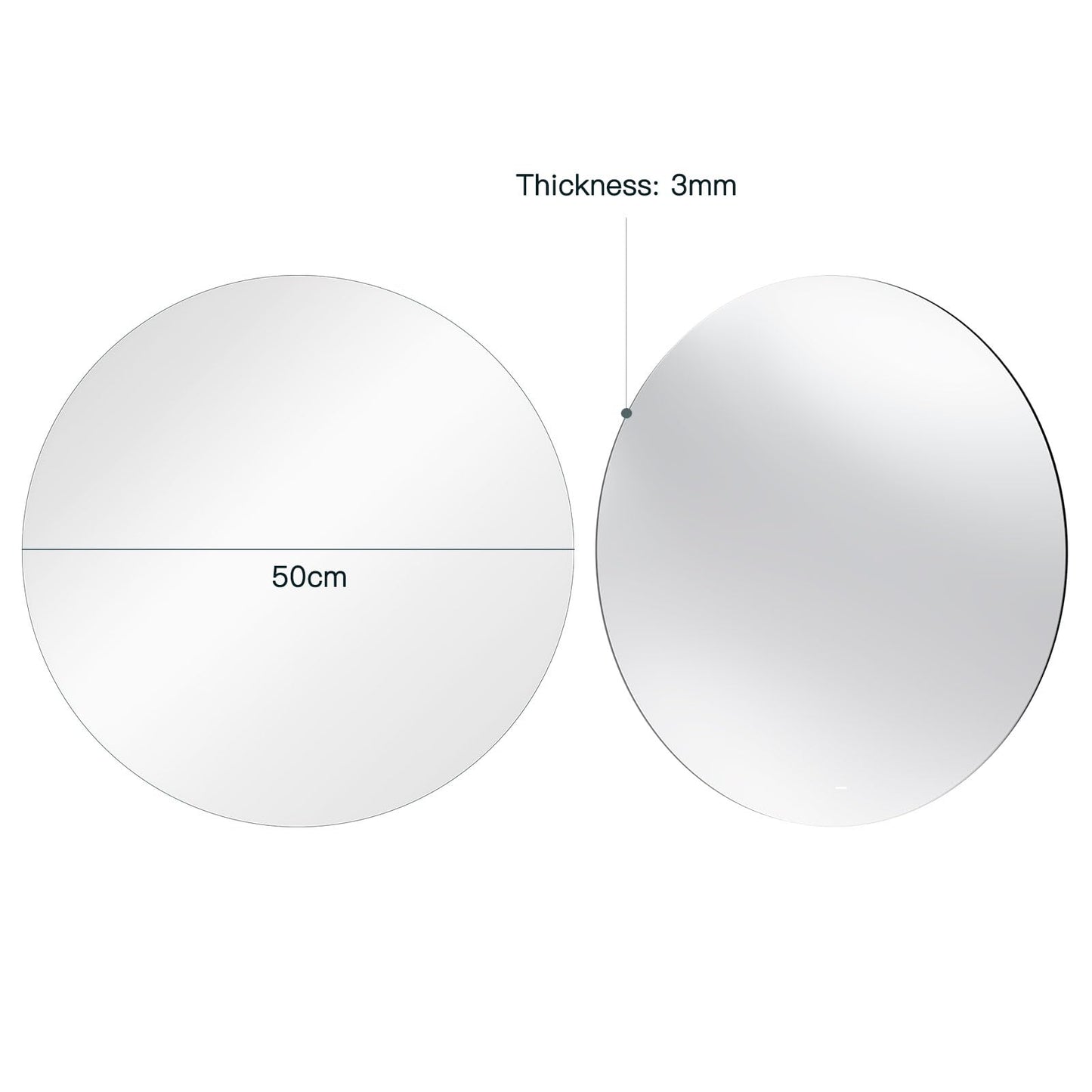 Dripex 50 x 50cm Frameless Round Mirror, Wall Mounted Bathroom Mirror with Polished Edge & Pre-installed Hole, Home Deco Hanging for Hallway Bedroom