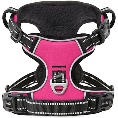 HEELE No Pull Dog Harness - Reflective, Adjustable with Front/Back Leash Attachments & Soft Padded Control Handle for Small to Large Dogs, Fuchsia, L