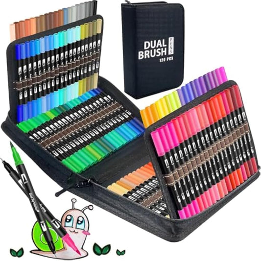 Halobios 120 Dual Tip Colouring Pens Brush Pen Felt Tip Pens for Adults Kids Artist Beginner, Dual Tip Brush Marker Pen for Drawing Sketching Adult Colouring Books Bullet Journal Calligraph