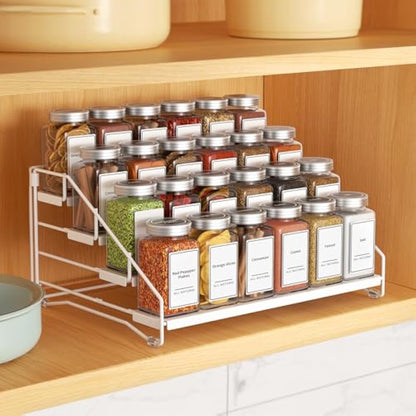 ZDDLOINP 4-Tier Spice Rack for inside cupboard, Kitchen Countertop Spice Rack, Depth Adjustable Spice Racks Organiser for Counter, Cupboard, Pantry White (1 Pack)