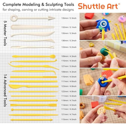 Shuttle Art Polymer Clay Modeling Kit, 82 Colors, Oven Bake, Non-Toxic, Non-Sticky, Ideal DIY Art Craft Kit for Kids & Adults, Includes 19 Tools & 16 Accessories