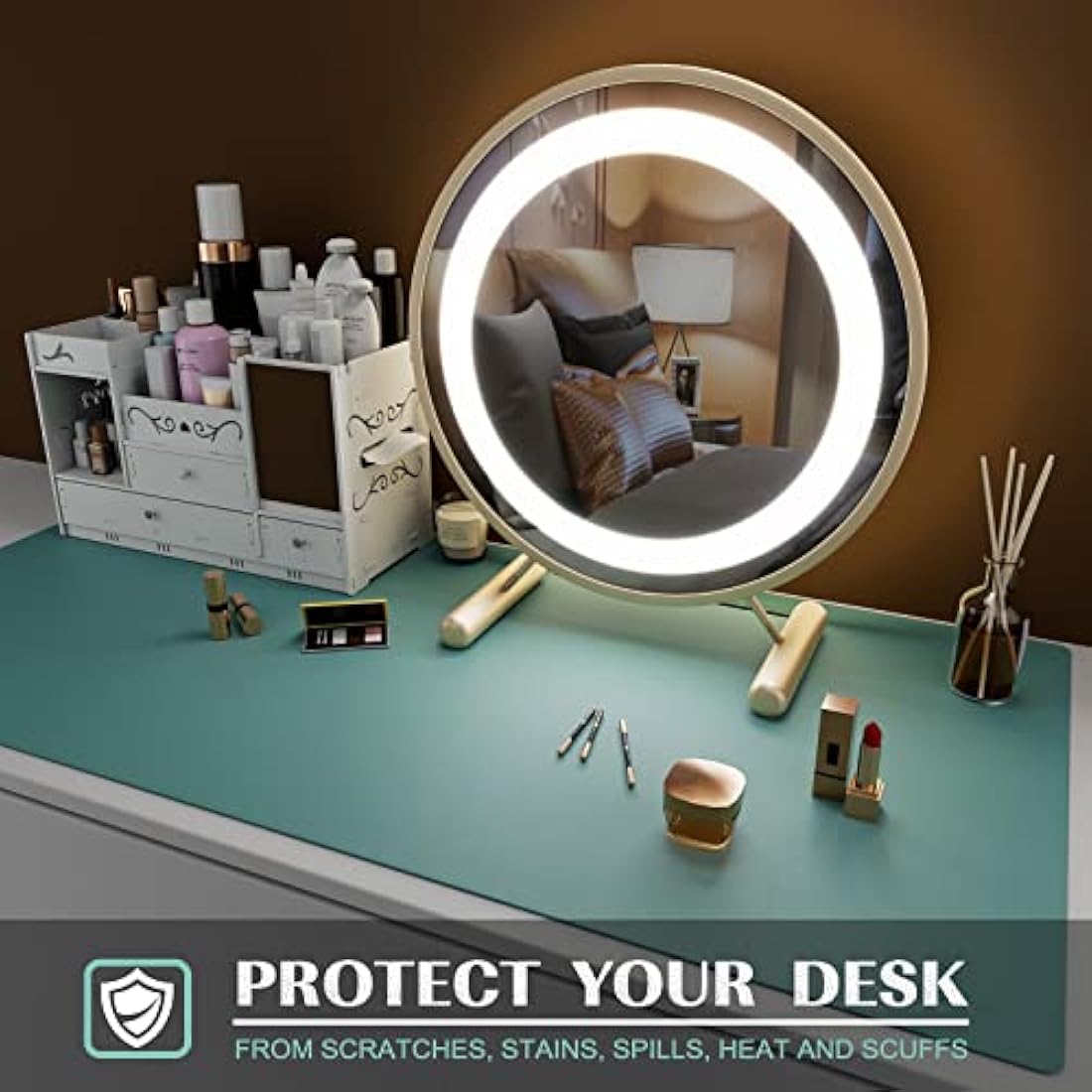 K KNODEL Small Office Leather Desk Mat, Mouse and Keyboard Pad, Computer and Laptop Mat, Desktop Protector and Cover, Writing Pad and Blotter (60x35cm, Green)