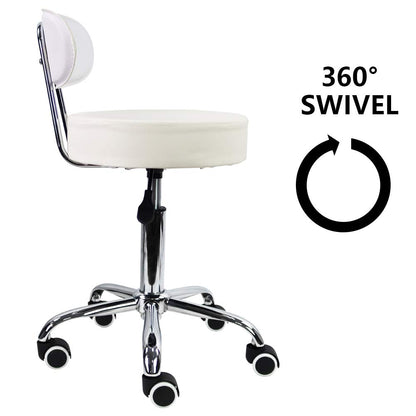 KKTONER PU Leather Rolling Stool with Mid Back Height Adjustable Office Computer Home Drafting Swivel Task Chair with Wheels (White)