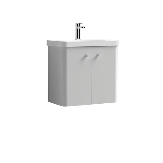 Nuie COR405 Core Modern Bathroom Wall Hung 2 Door Vanity Unit and 1 Tap Hole Ceramic Basin, 589 x 605 x 355mm, Gloss Grey Mist
