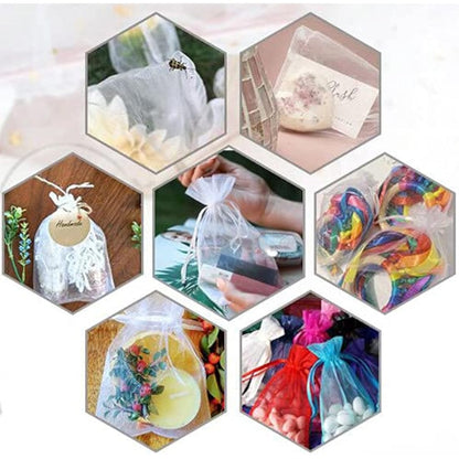 G2PLUS White Organza Gift Bags: 13x18 CM Clear Mesh Pouches, 100 PCS Organza Jewellery Bags, Large Favour Pouches for Wedding, Birthday Party Supplies