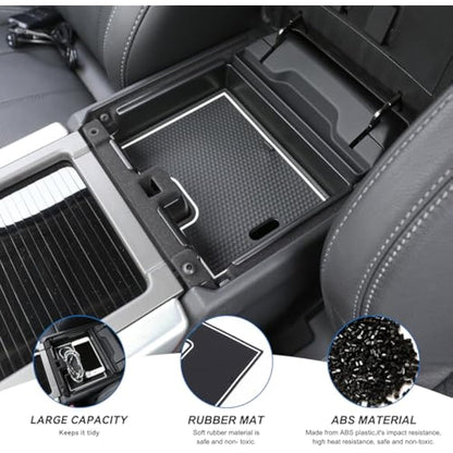 Black Armrest Storage Box Plastic Car Phone Organizer Holder Tray With Non-Slip Mat Compatible With Range Rover Evoque 2012-2018 Car Accessory