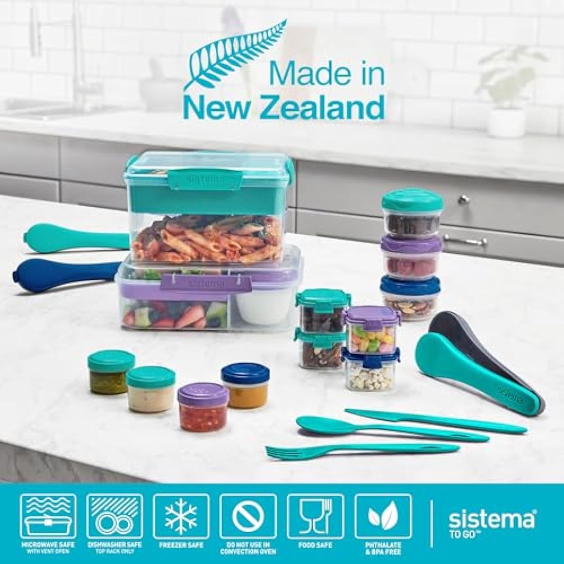 Sistema Bento Box Lunch | Bento School Lunch Box with Compartments | 1.65 L | Food Storage Container in Minty Teal | 1 Count