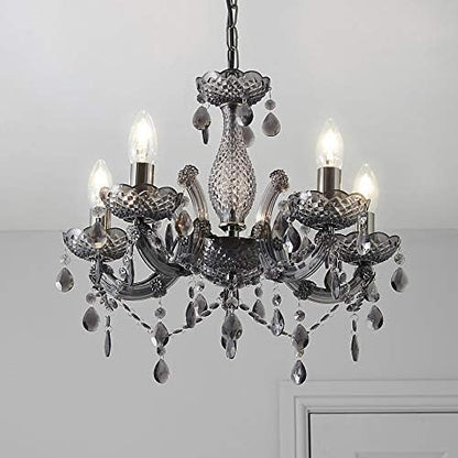 T&S 5 Light Chandelier,5 Lamp Pendant ,Chrome,Smoked.Acrylic Bedroom Living Room Ceiling Light  (Chrome) (Smoked)
