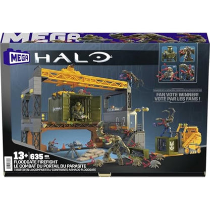 MEGA Halo Infinite Building Toys Set, Floodgate Firefight with 634 Pieces, 4 Micro Action Figures, Poseable Articulation, Accessories, Kids or Adult, HNC59