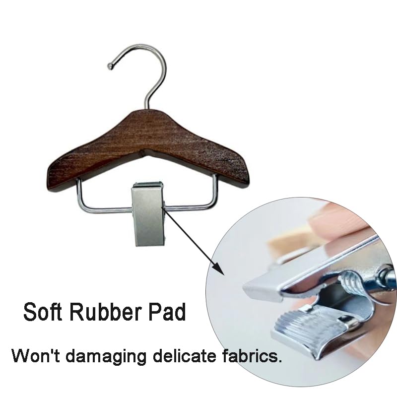 Golden Apple 3 Pcs Wooden Mini Hanger Pet Clothes Hanger with Anti-Slip Clip Small Hanger for Hat Wigs Socks Coffee