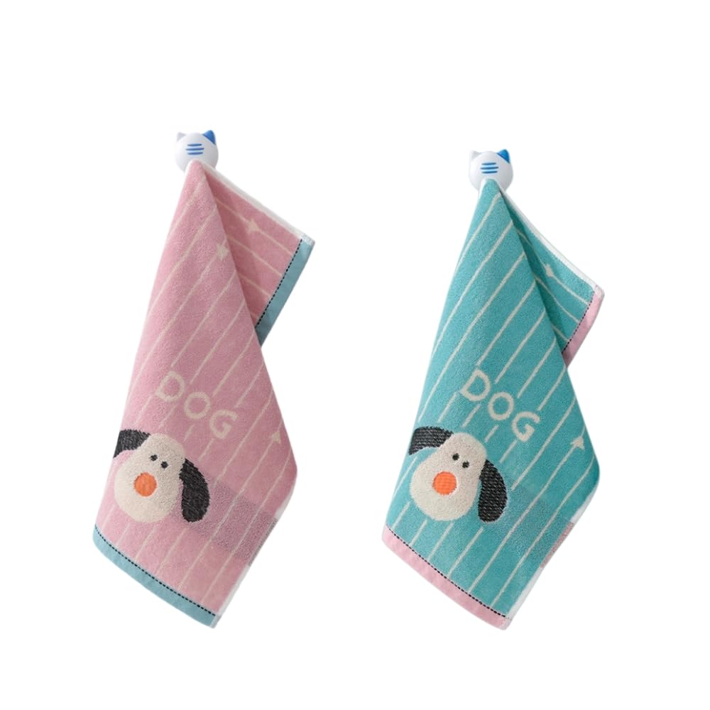 ISABELLA MOON 2PCS Children's Facial Towel, Kids Washcloth Towels, Cotton Kids Face Towels, Cute Kitty dog Hand Towel Set