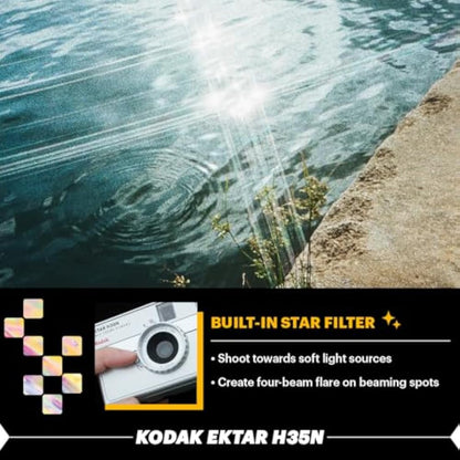 KODAK EKTAR H35N Half Frame Film Camera, 35mm, Reusable, Focus-Free, Bulb Function, Built-in Star Filter, Coated Improved Lens (Film & AAA Battery are not Included) (Glazed Orange)