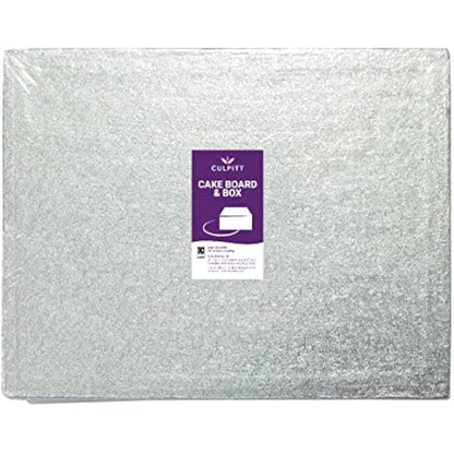 Culpitt 18" x 14" (457 x 355mm) Cake Board & White Cake Box Combo, Oblong Silver Fern Cake Drum With Matching Box, 0.5'' (13mm) Thick, Rectangular Cake Transport, Single Pack