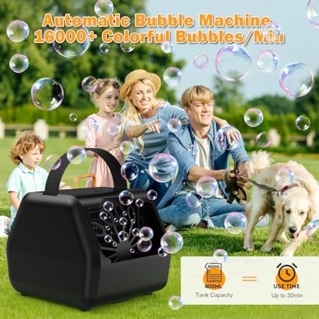 Bubble Machine, Bubble Machine for Kids 16000+ Bubbles/Min with 2 Speeds Portable Bubble Maker, Electric Bubble Blower for Kids Parties, Birthday, Wedding Scene, Camping, Powered by USB or Batteries