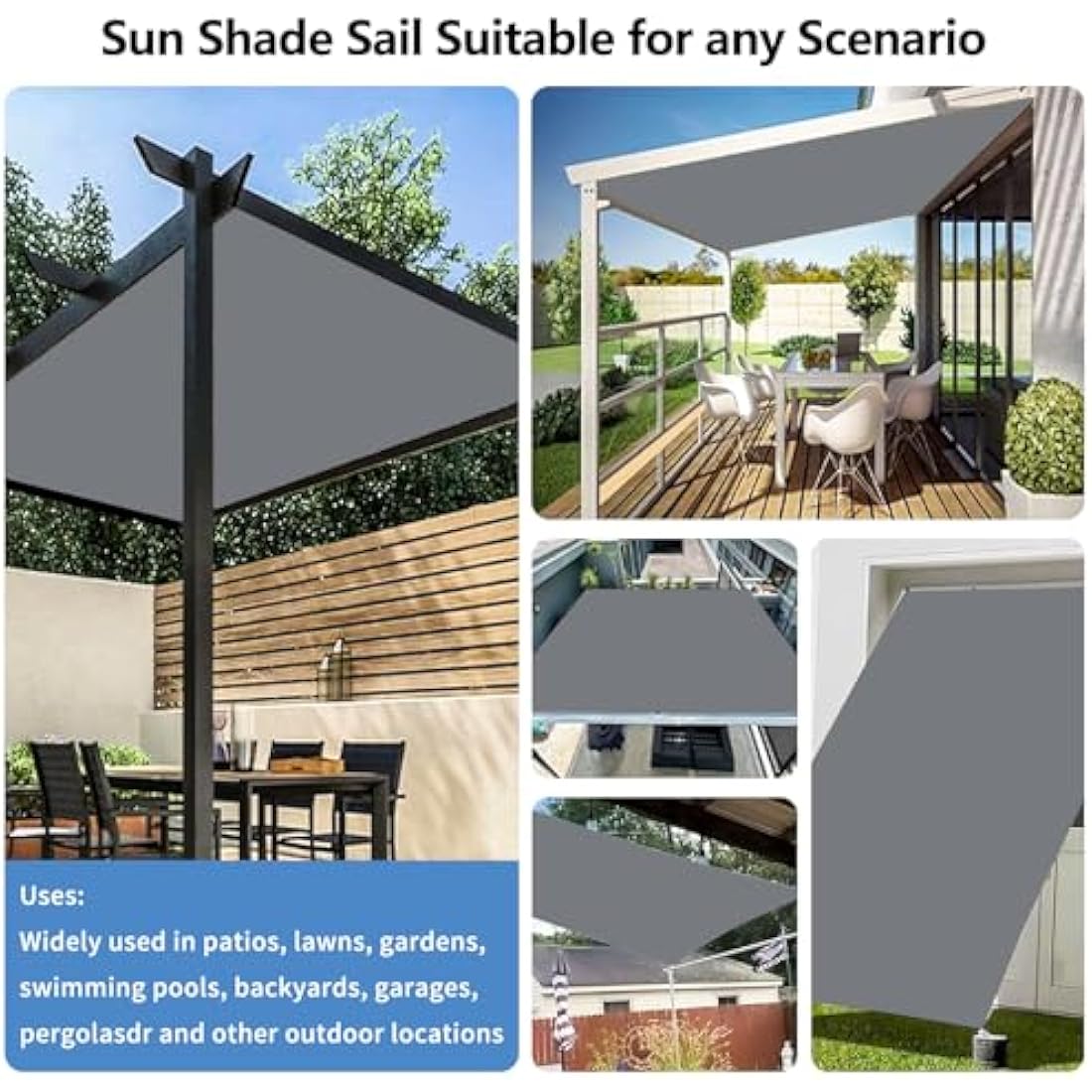 IMSGVIFO Awning Waterproof with Eyelets, UV Protection Sun Protection, Weather Protection, Weather Resistant, Parasol Awning for Patio Roof, Balcony, Conservatory, Swimming Pool, Dark Grey, 4 x 4 m