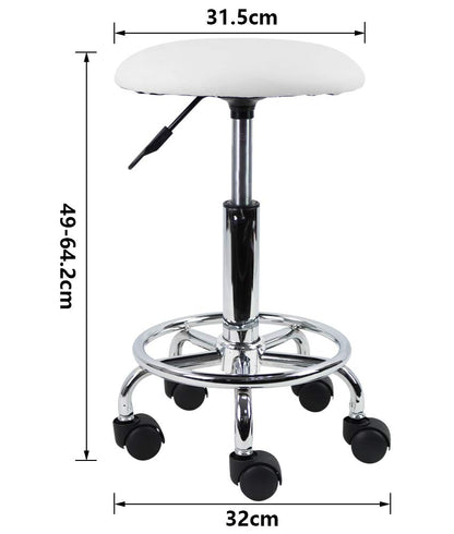 KKTONER Swivel Rolling Stool Height Adjustable PU Leather Cushion Salon Vanity Massage Office Stool Chair Small White