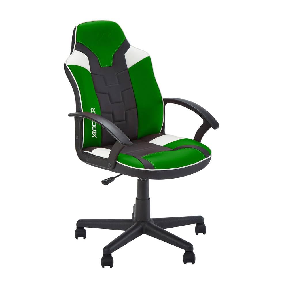X-Rocker Saturn Mid Back Compact Gaming Chair for Kids & Teens - Ergonomic, Comfortable, Height Adjustable, Wipe-Clean Faux Leather - Black/Green