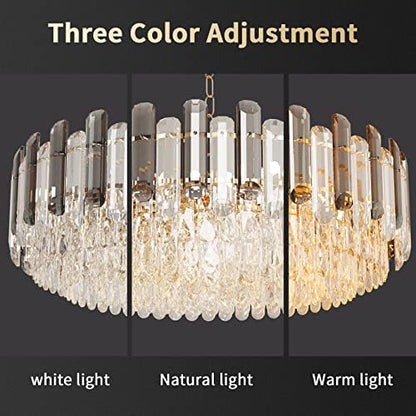 Modern Luxury Round Crystal Chandelier: 40cm 3-Tiers Ceiling Hanging Pendant Light with 6 Bulbs - Contemporary Lighting Fixture Lamp for Kitchen Island Bedroom Transparent Grey