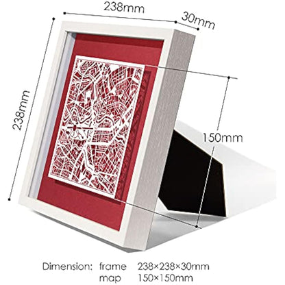 O3 DESIGN STUDIO Cologne Marco de Papel para mapas, White map, White frame, 9x9 inches, Gift Boxed, 4 background color, self-changing, Paper Art