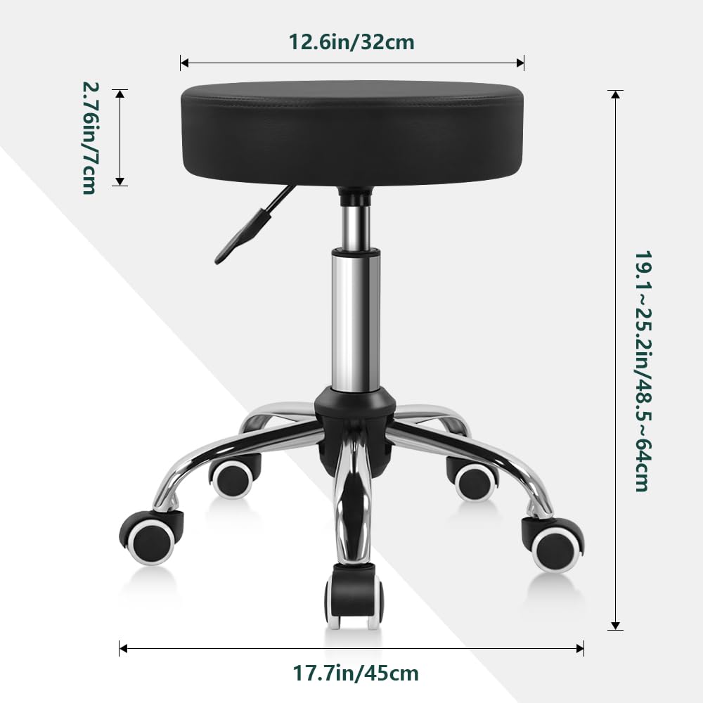 BFTOU Black PU Leather Swivel Stool on Wheels Perfect for Salon Work Home SPA Shop Height-Adjustable and Cost-Effective Rolling Stool Chair Small