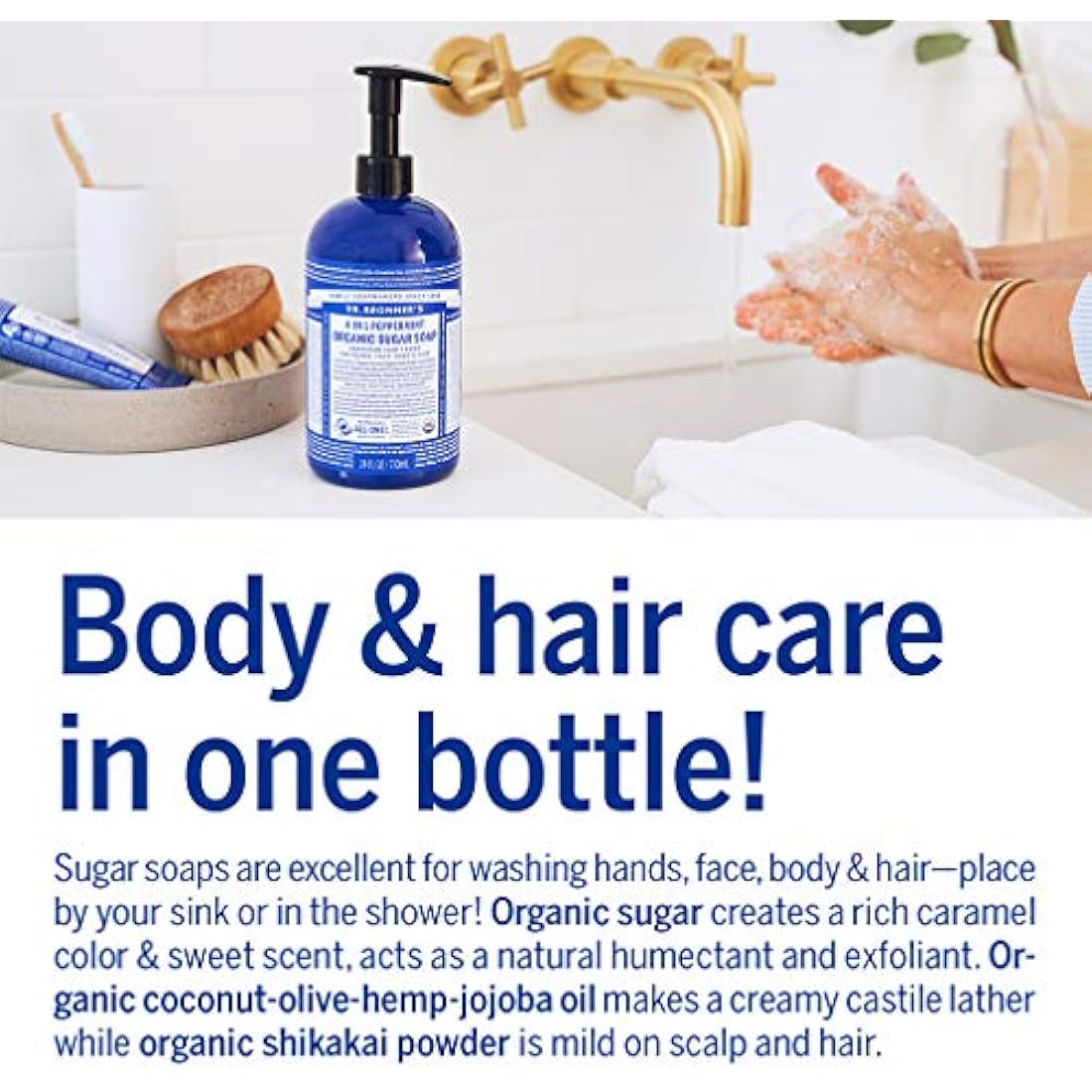 Dr Bronner’s 4-in-1 Organic Peppermint Soap, Made with Organic Oils and Shikakai Powder, For Hands, Body, Face & Hair, Fair Trade Certified & Vegan Friendly, 335ml Recycled Pump Bottle