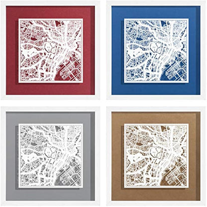 O3 DESIGN STUDIO Tokyo Marco de Papel para mapas, White map, White frame, 9x9 inches, Gift Boxed, 4 background color, self-changing, Paper Art
