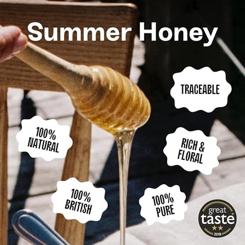 Black Bee Honey - Pure British Summer Honey, Runny with a Rich Heady Floral Flavour, Unprocessed, Single Source from Hive to Jar, Never Blended - Delicious on Toast, Soothing in Drinks, 1Kg Tub