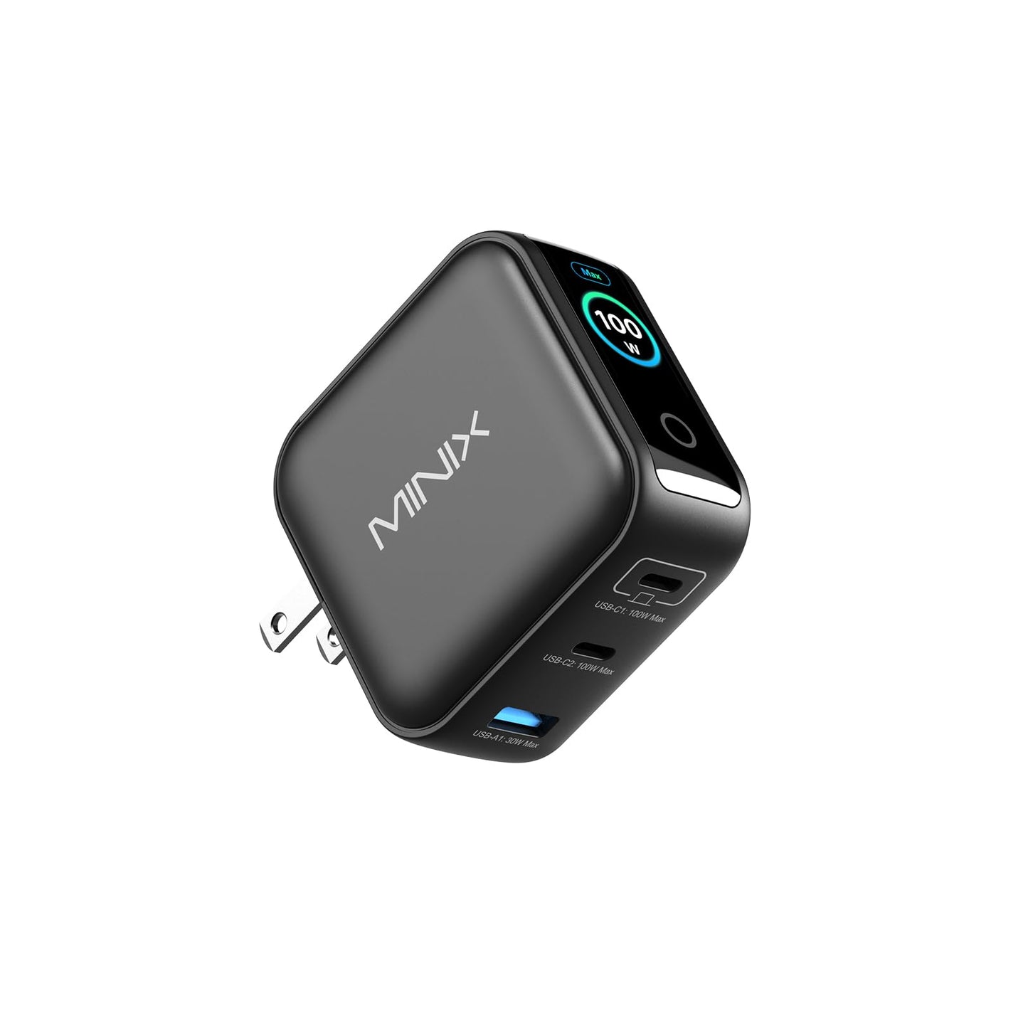MINIX 100W USB C Charger, 3 Port GaN Charger with Smart Display and Touch Control, Powerful 100W Fast Charging for MacBook pro, iPhone 17/16 Series,