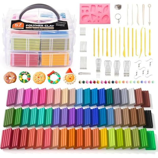 Shuttle Art Polymer Clay, 57 Colors Oven Bake Modeling Clay, Creative Clay Kit with 19 Clay Tools and 10 Kinds of Accessories, Non-Toxic, Non-Sticky, Ideal DIY Art Craft Clay Craft for Kids Adults