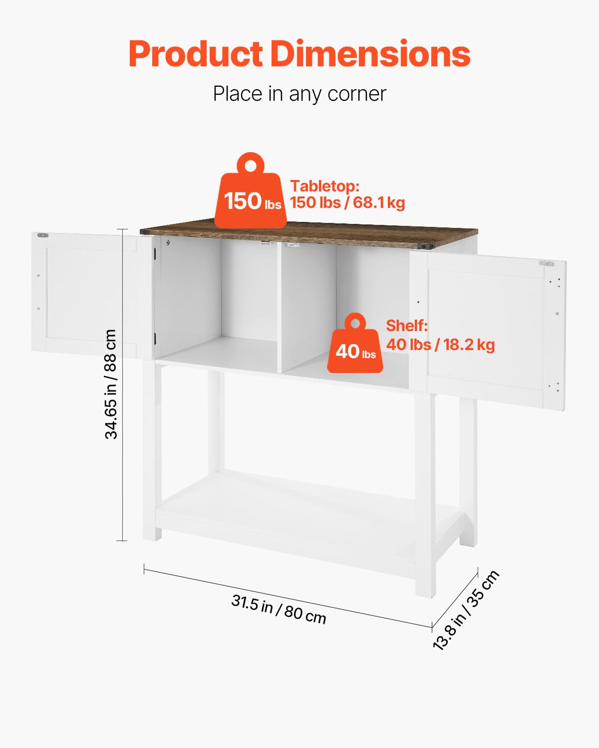 VEVOR Coffee Bar Cabinet, 31.5 x 13.8 x 34.6 in Farmhouse Coffee Bar Cabinet with 3-Tier Storage, Table with Magnet Doors