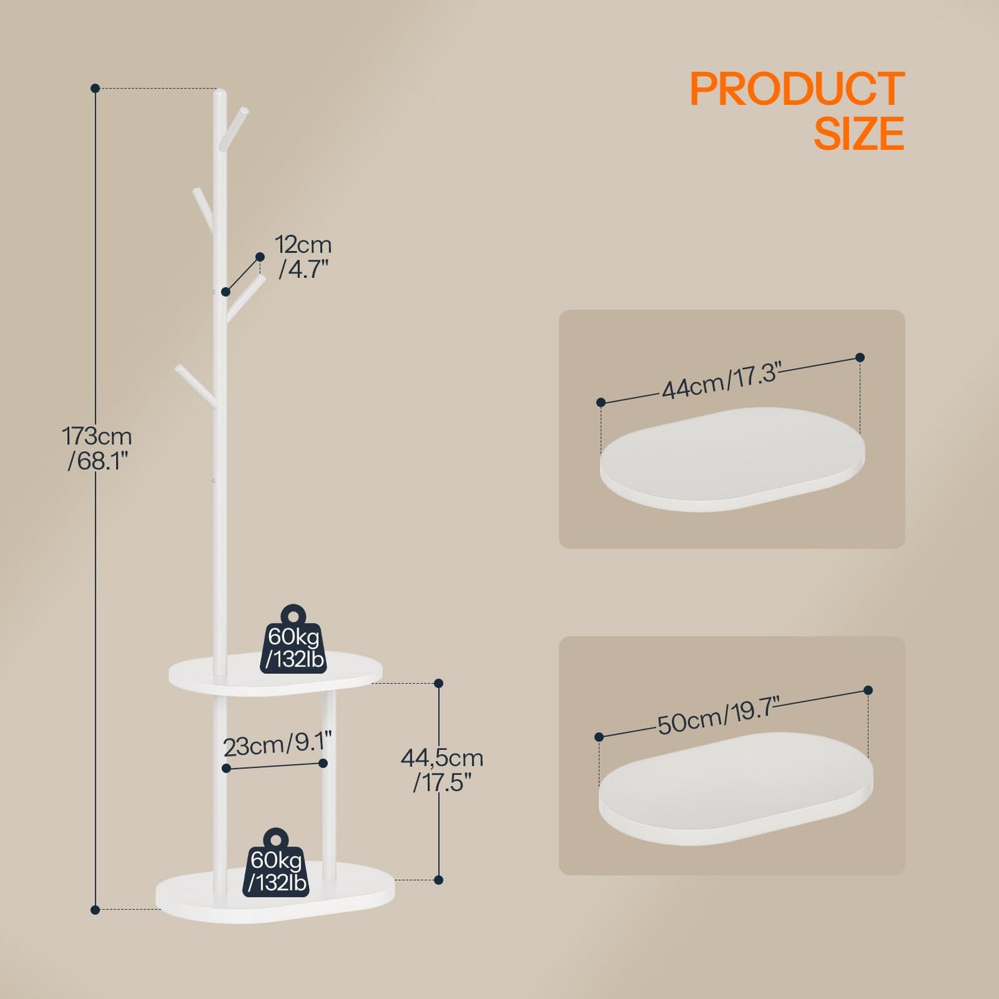 HOOBRO Coat Stand, Freestanding Coat Rack with 2 Shelves and 4 Hooks, Coat Stands for Hallway, Hall Tree Clothes Rail with Thickened Base