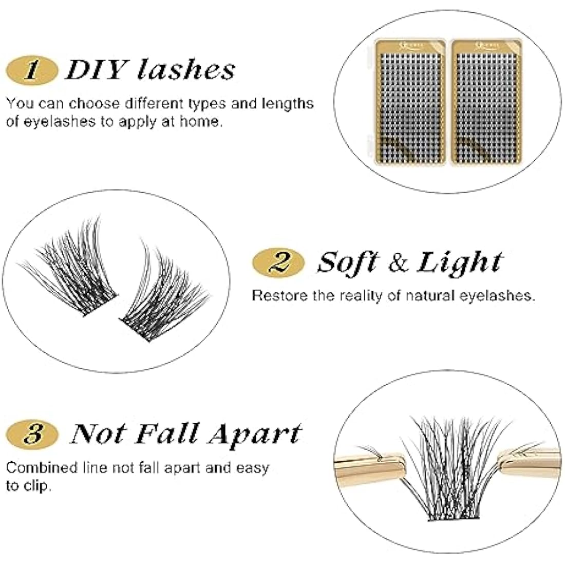 Cluster Lashes 480 Pcs QUEWEL Individual Eyelashes MIX10-18 D Curl DIY Lash Extensions Thin Band Lash Clusters Eyelashes Individual Volume False Eyelashes Soft & Light For Home Use（honey01 D MIX10-18）