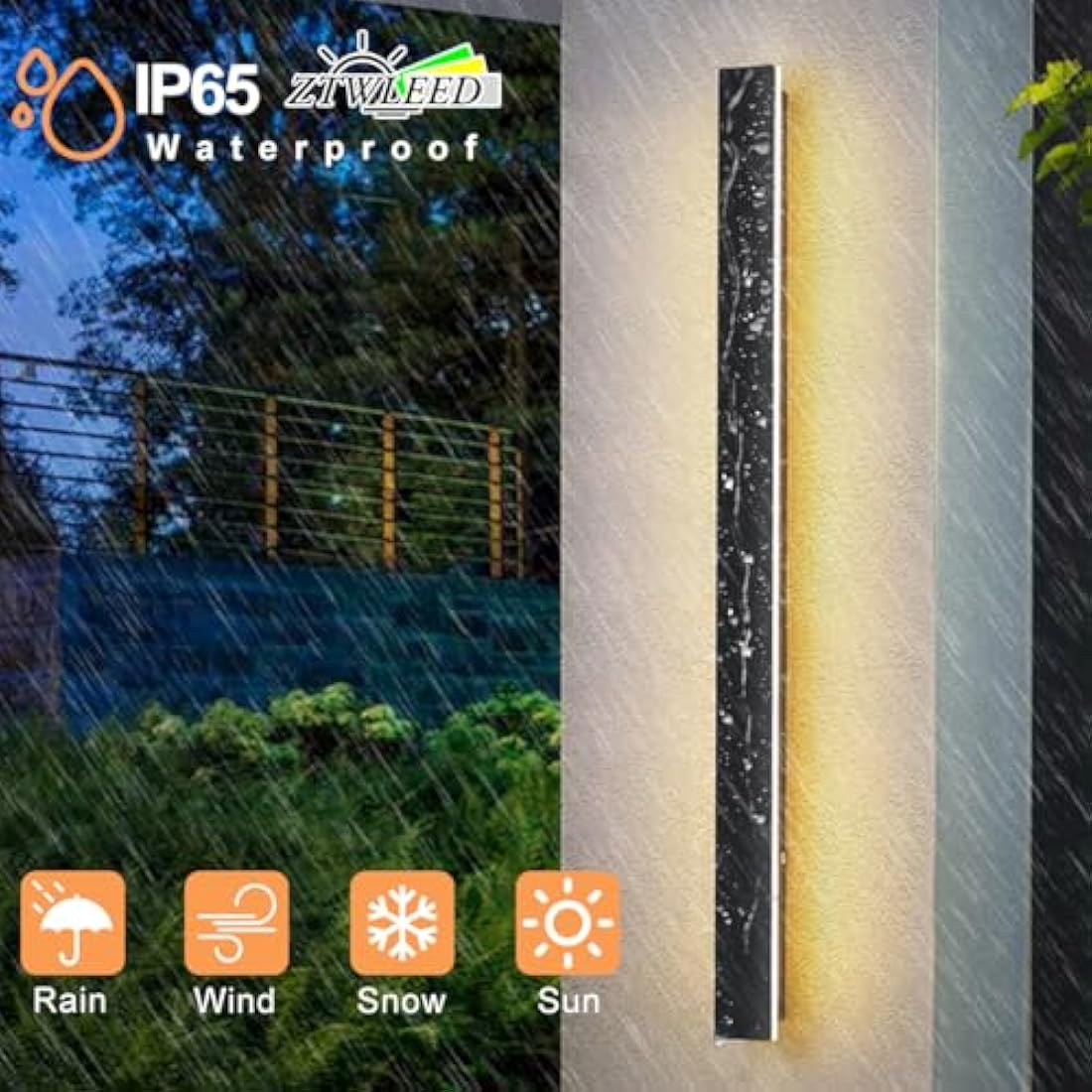ZTWLEED LED Outdoor Wall Light 25W 115CM Minimalist Metal Wall Lights,Waterproof IP65 Outdoor Lighting Acrylic Lampshade,6000K Cool White,Outdoor Lighting for Patio
