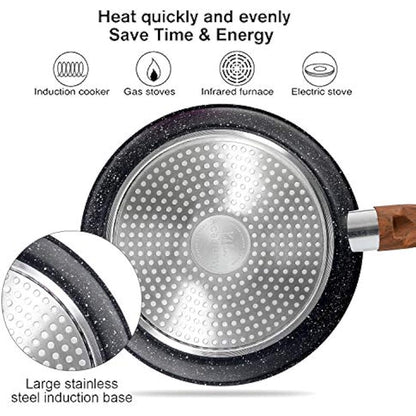Kitchen Academy Induction Hob Pans Set - 12 Pieces Black Granite Kitchen Cookware Set，Pots and Pans Set Non Stick