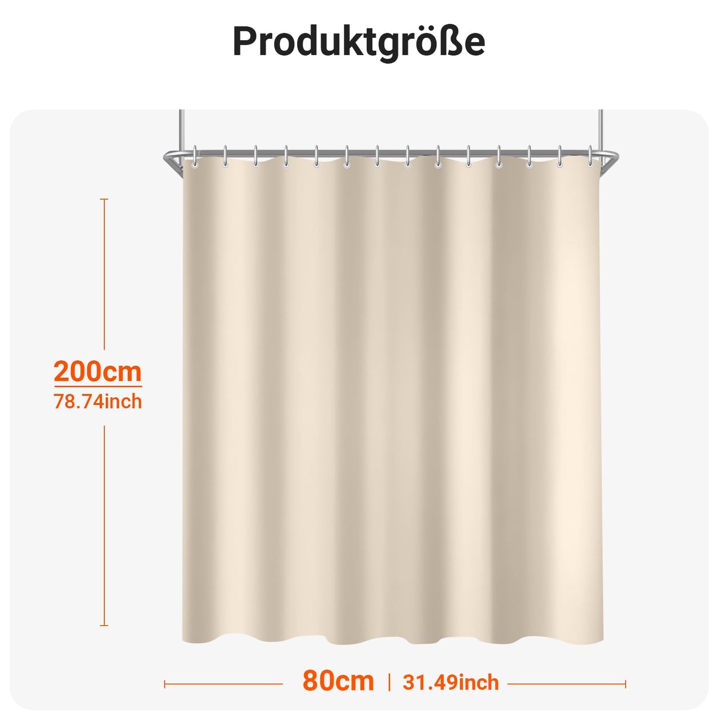 Lerores Shower Curtain, 80 x 200 cm, Beige, Weighted Hem, Anti-Mould Textile, Water-Repellent, Washable Polyester Fabric Bath Curtains for Bathroom