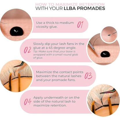 LLBA Promade Mix Fans | Handmade Volume Eyelashes | Multi Selections From 5D To 12D | C CC D Curl | Thickness 0.03~0.1 mm | 9-18mm Length | Long Lasting | Easy Application (10D-0.03 C, 9-14mm)