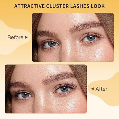 Individual Lashes 480 Cluster Lashes QUEWEL DIY Lash Extensions Kit, Eyelashes Applicator, Lash Cluster Glue Remover, Long-lasting Lash Glue and Overnightseal for Beginner to Apply(Natural D MIX)