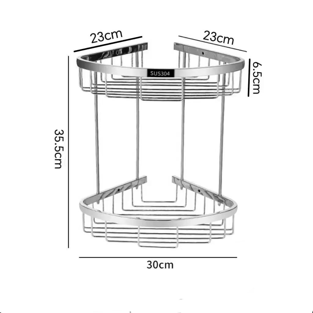 BRAVECOW SUS304 Stainless Steel Shower Caddy, 2-Tier Corner Shelf Organizer Rustproof Bathroom Storage, No Drill Hanging, Holds 8+ Toiletries