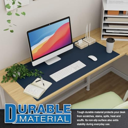 K KNODEL Large Office Leather Desk Mat, Mouse and Keyboard Pad, Computer and Laptop Mat, Desktop Protector and Cover, Writing Pad and Blotter (90x43cm, Dark Blue)