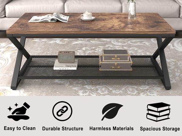LVB Coffee Table for Living Room Coffee Tables Storage 120cm Rustic Brown