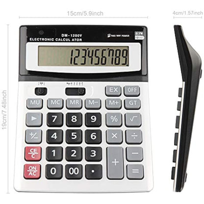 Calculators HIHUHEN Large Calculator Solar & Battery Power 12 Digit Display Multi-Functional Big Button for Business Office School Calculating (1 x Calculator)
